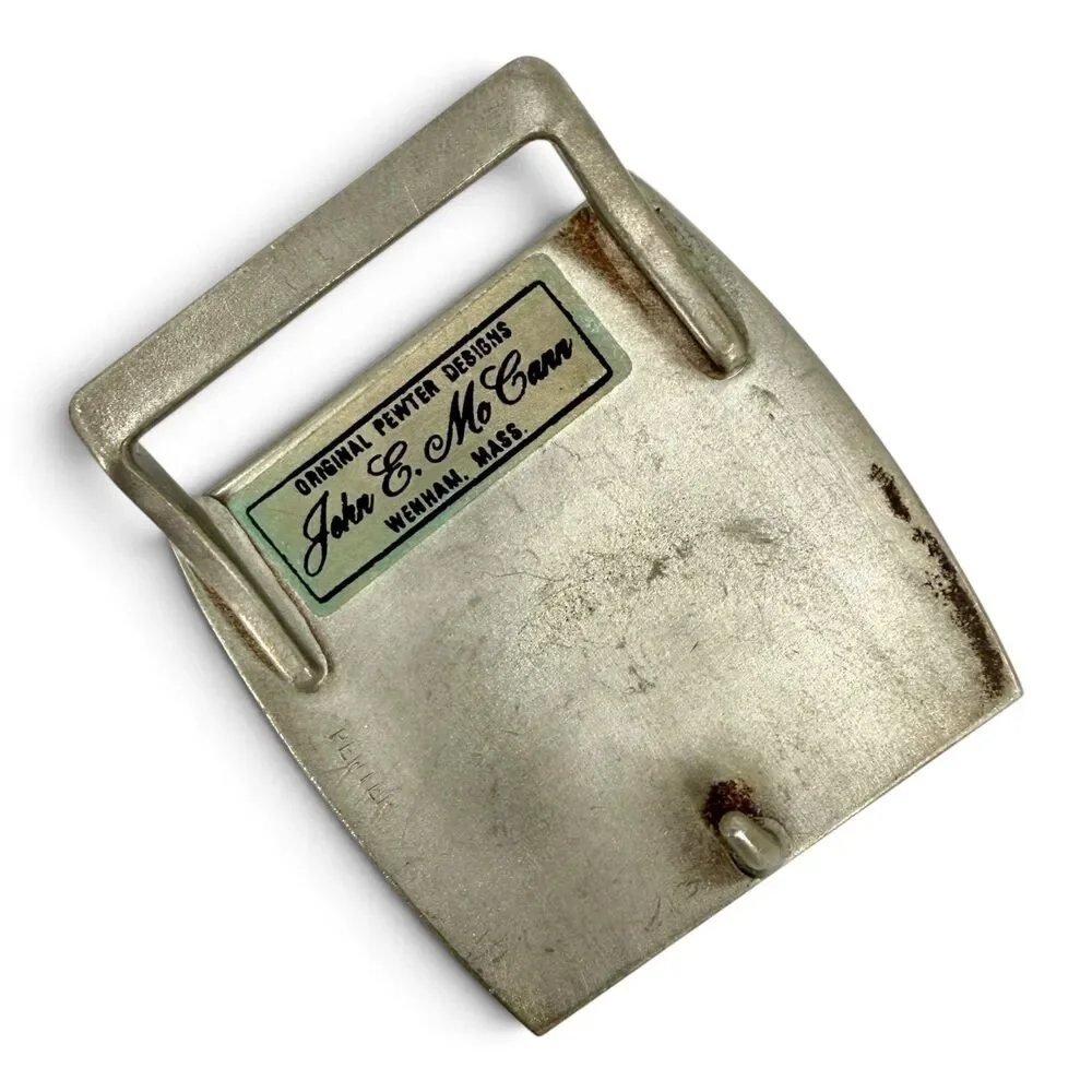 Vintage 1970s John E McCann Pewter Cross Country Skier Belt Buckle Wenham MA